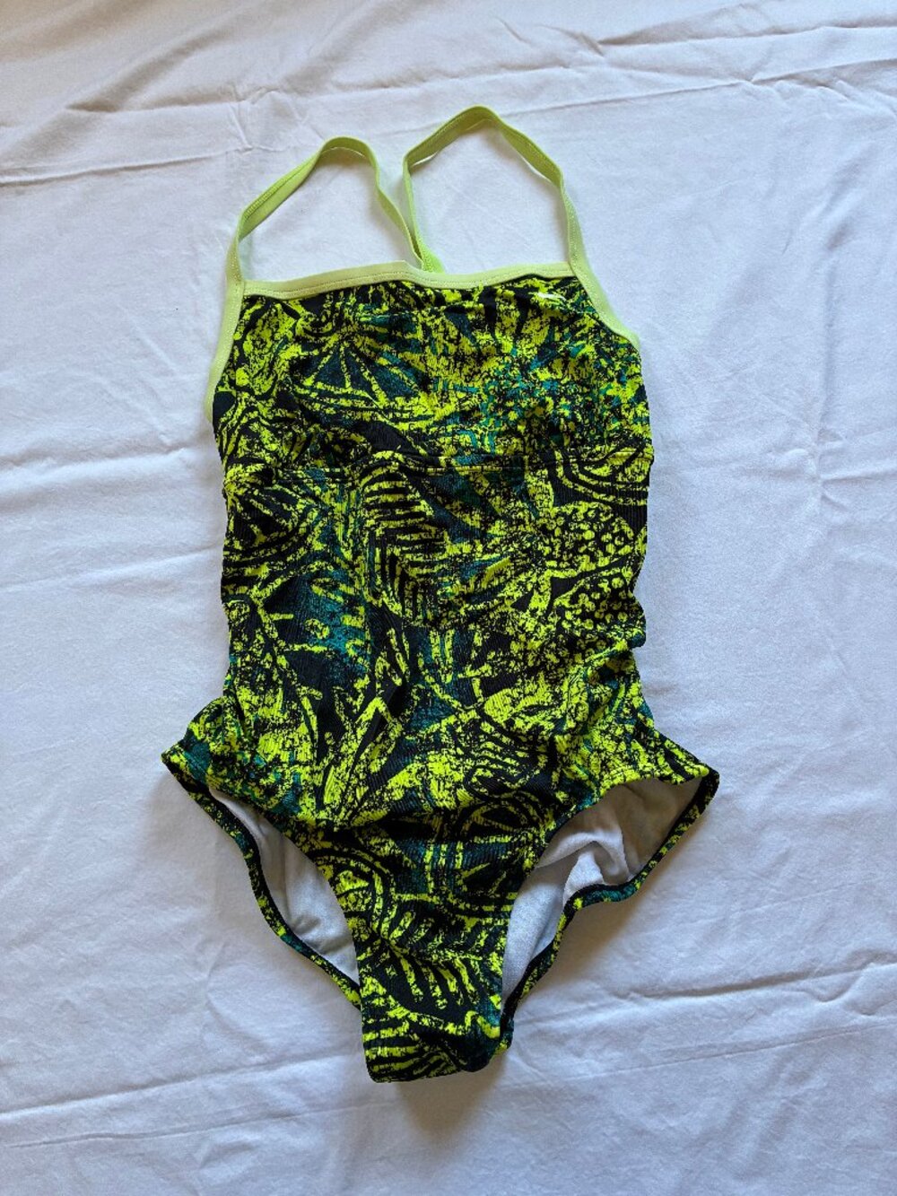 Nike Girls Size 10 Neon Abstract One Piece Swimsuit Open Back